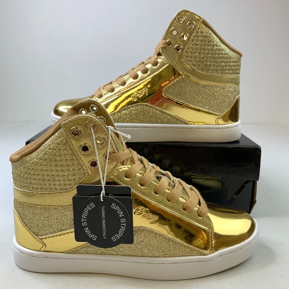 Pastry Womens Pop Tart Glitter Dance Sneakers Gold Lace-Up High Top Shoes Sz 5.5